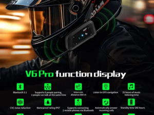 EJEAS V6 PRO+ Bluetooth Motorcycle Helmet Intercom Headset with 1200M BT Interphone Communicator for 6 Riders Waterproof